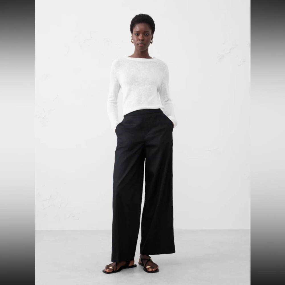 BANANA REPUBLIC Women’s HAYDEN WIDE-LEG LINEN-BLEND PULL-ON PANTS Black Size XS